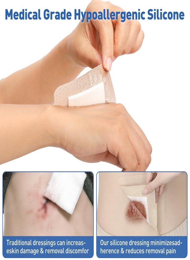 AZEN 12 Pack Silicone Foam Dressing, 3.2" X 4" Waterproof Silicone Bandages with Border Adhesive, Large Bandages for Wounds, Self Adhesive Wound Care and Dressings - Image 3